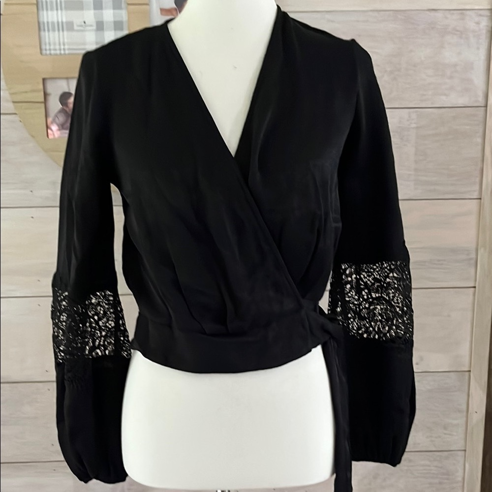 Express Elegant Black Wrap Top XS